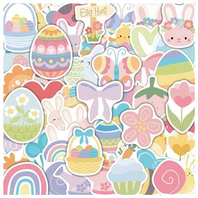 50pcs Easter Doodle Stickers For Water Bottle, Notebook, Envelope, Easter Holiday Decorative Stickers