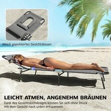 Sun Lounger With Face Opening And Cushion, Foldable, Water-Repellent Cover, Metal Frame, Dark Grey. - Dark Gray - View 4