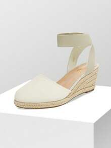 Women's 2.2-Inch Espadrilles Wedge Sandals Closed Toe Elastic Ankle Strap For Vacation Commuting Summer Shoes - 米色 - 查看 4
