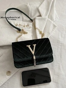 时尚纯色菱格纹翻盖小方包，时尚PU链条斜挎包，女士时尚流苏装饰迷你单肩包钱包，适合购物 - 黑色 - 查看 7