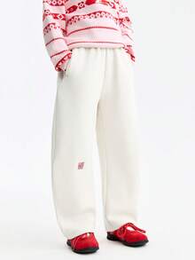 Annil 儿童加绒裤，男女童款，保暖、休闲、弹力、加厚、直筒款式。 - 奶糖白 - 查看 8