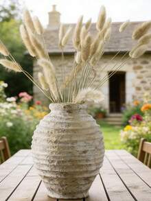 复古树脂落地花瓶，大型米色条纹陶瓷花盆，适合种植蒲苇草，乡村农舍风格家居装饰，适用于客厅、玄关、露台和花园，理想的乔迁礼物，波西米亚风餐桌和户外露台装饰 - A - 查看 3