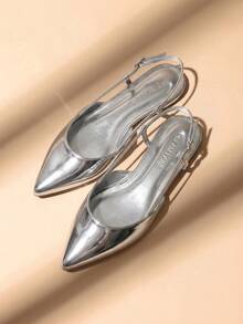 Women Slingback Flats Pointed-Toe Elegant Classic Lady Slip-On Low Heel Ballet Flats For Daliy Commute Casual - 銀色 - 查看 1