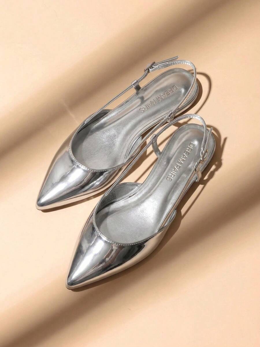 Women Slingback Flats Pointed-Toe Elegant Classic Lady Slip-On Low Heel Ballet Flats For Daliy Commute Casual - 銀色 - 查看 1