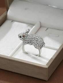 1PC Fashionable Cute Sparkling Zirconia Rabbit Open Band Ring, Luxurious Elegant Women's Party Banquet Ring, Wedding Jewelry - Open Ring - View 4