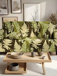 1pc Stretch Full Cover Sofa Slipcover, Leaf Pattern, Modern Polyester Fabric, Machine Washable, Protects Sofa, Dust & Dirt Resistant (Includes 1pc Pillow Cover As Gift) - Olive Green - View 7