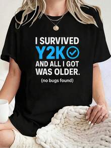 Camiseta Gráfica Unisex 100% Algodón con Estampado "I Survived Y2K - All I Got Was Older" - Camiseta de Manga Corta - Negro - Ver 6
