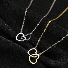 Collier pendentif minimaliste à double cœur creux, cadeau polyvalent - Collier en forme de cœur - Voir 6