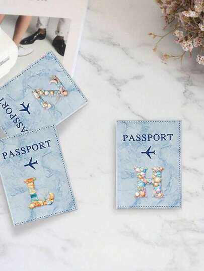 情侣旅行护照夹，印有贝壳和海星字母图案，仿皮护照夹，护照套，适合蜜月旅行，PU皮护照夹，护照套，护照钱包，护照卡夹，轻便时尚的飞行旅行配件，适合商务旅行、学生旅行的男女，适合旅行、飞行和返校。