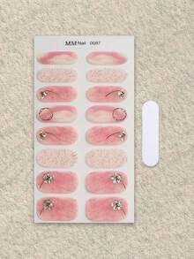 半固化凝胶美甲贴，果冻米色，16片装，无需UV灯，沙龙品质，持久耐用 - 珊瑚橙 - 查看 3