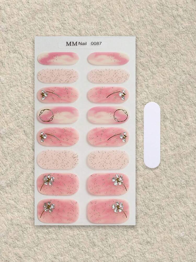 SSemi Cured Gel Nail Strips , Jelly Beige, 16 Pcs Gel Nail Wraps, Stickers, No UV Light Required, Salon Quality, Long Lasting - Coral Orange - View 2