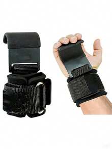 1只健身举重腕带拉力式举重手套 - 黑色 - 查看 1