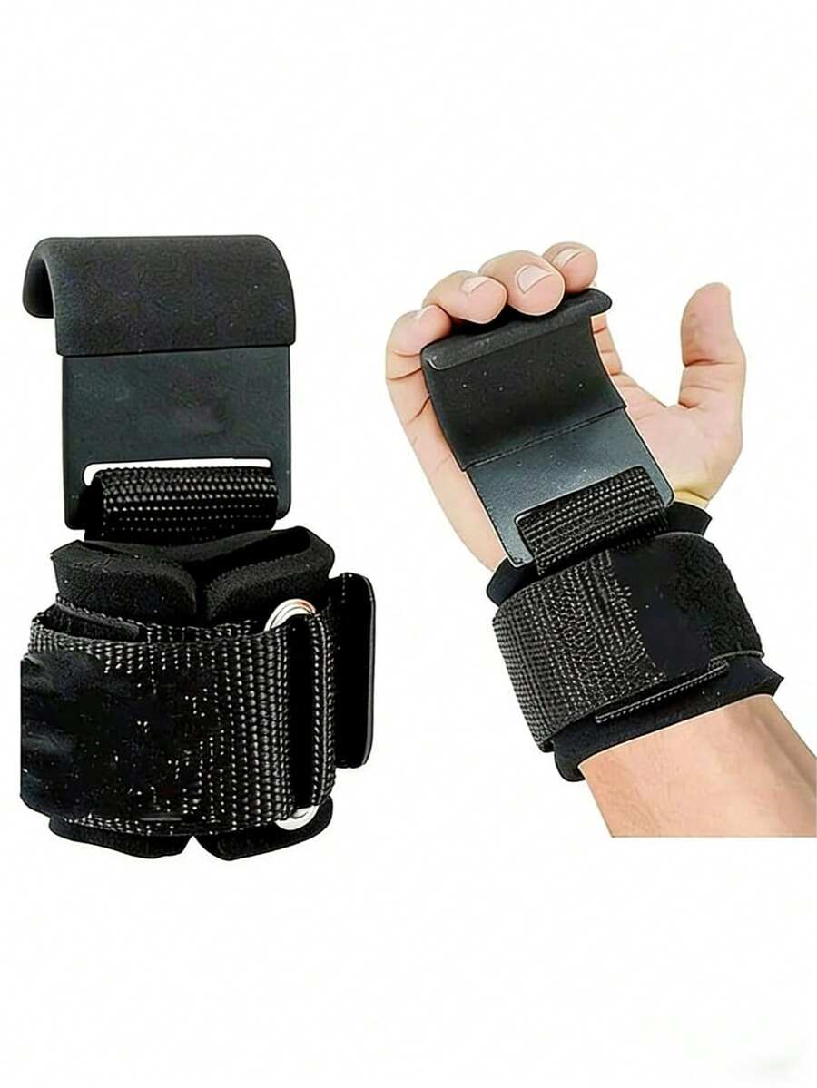 1只健身举重腕带拉力式举重手套 - 黑色 - 查看 1