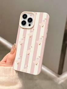 1个白色纹理TPU材质艺术治愈风粉白条纹可爱卡通鸭子图案软手机壳，适用于 17 Air/17 Pro Max/17/16 Plus/15/14/13/12/11/XS Max/XR/7/8 - 白色 - 查看 3