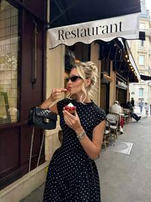 Elegant Floral Print Patchwork Casual Party Dress, Suitable For Holidays And Vacations - 黑色 - 查看 4
