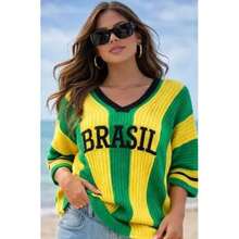Brazil Crochet Blouse, World Cup Shirt, Brazilian National Team, Embroidered, Fits Sizes P To Plus Size, Premium Quality Material - Xanh lá và vàng - Xem 2
