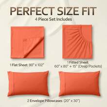 Beddora Queen Size Bed Sheet Set In Orange – 4 Piece Microfiber Sheets, Ultra-Soft, Deep Pocket, Wrinkle-Resistant, Easy Care, Adult - Màu Cam cháy - Xem 4