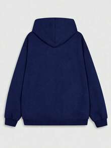Men's Plain Oversized Kangaroo Hoodie With Hood And Front Pocket | Casual Streetwear Comfortable Winter Loose Fit Drawstring Pocket - 藏蓝色 - 查看 5