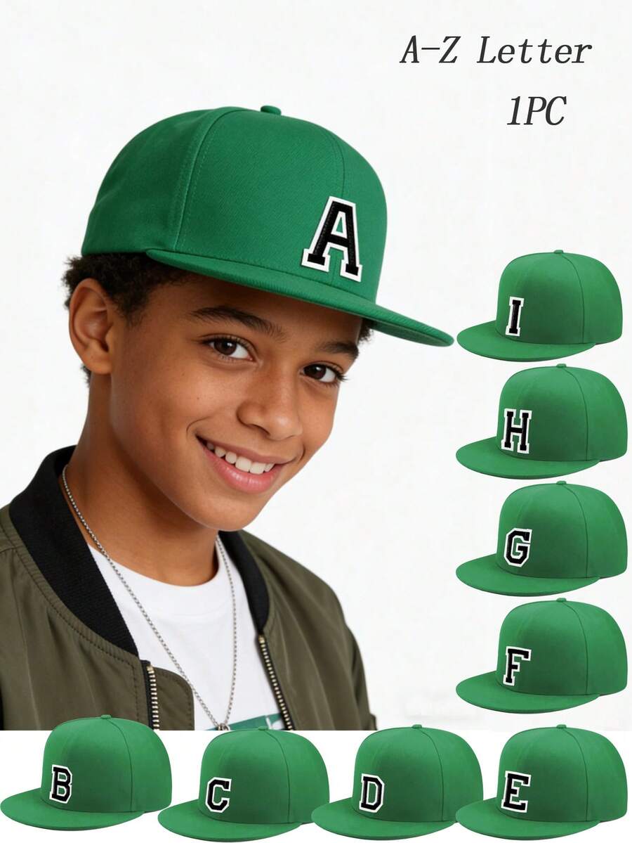 1 件装 时尚儿童嘻哈帽 学生 A-Z 字母可调节后扣帽 户外休闲遮阳帽 骨白色 8-16岁 - 綠色 - 查看 1