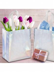【全息礼品袋】10个装彩虹全息礼品袋，带提手 | 可重复使用的中号派对手提袋，8英寸 x 4英寸 x 10英寸，生日、返校、情人节、母亲节、毕业典礼的理想之选 - 查看 2