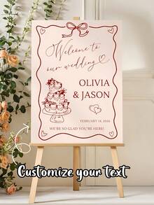 Cartel de bienvenida personalizado con diseño de pastel rojo y corazón | Adecuado para bodas, recepciones y diversas celebraciones, resistente, de pie en el piso, tema romántico, perfecto para el Día de San Valentín y ceremonias de graduación - Multicolor - Ver 2