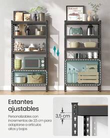 SONGMICS Estantería de Almacenamiento, 5 Niveles, Juego de 2, Montaje sin Tornillos, Estantes Ajustables, 30 x 75 x 150 cm, Plata - Ver 3