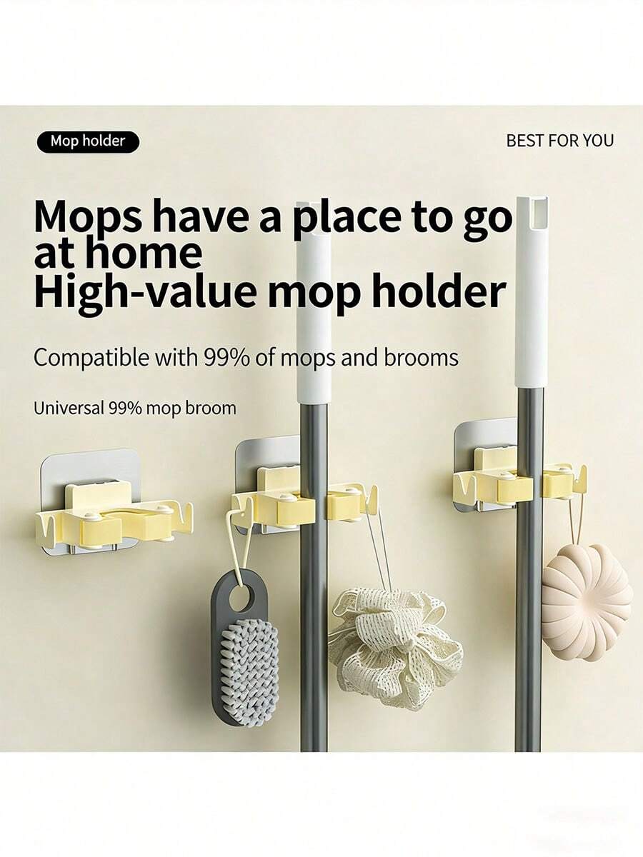 壁挂式拖把架，可悬挂拖把和扫帚，浴室入口必备收纳用品，无需钻孔！ - A - 查看 1