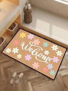 1pc Colorful Floral Welcome Pattern Doormat, Farmhouse Style Machine Washable Polyester Mat, Suitable For Living Room, Kitchen, Bedroom, Entryway, Home Decor, Room Decor, All Season - Mustard Yellow - View 6