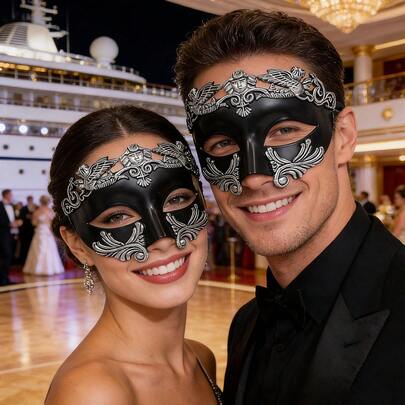 Máscaras de pareja para baile de máscaras, máscaras venecianas griegas romanas de media cara adecuadas para carnaval, fiesta de Halloween, fiesta de disfraces, fiesta de Navidad, fiesta de cumpleaños, cosplay, desfile de moda de discoteca y otras fiestas de unicolor, hechas de plástico ABS