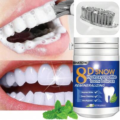 BHATCYK 1pc 8D SNOW Hydroxyapatite Remineralizing Teeth Cleaning Powder, Teeth Whitening ,Teeth Polishing Tooth Deep CleaningPowder,Tooth Cleaning Powder For Daily Life.Travel,Teeth Polishing Tooth Deep CleaningPowder,Tooth Cleaning Powder For Daily Life.Travel