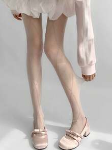 1 Pair Black/White/Beige/Grey Thin Metallic Criss-Cross Fishnet Stockings, Sexy For Spring/Summer - Multicolor - View 1