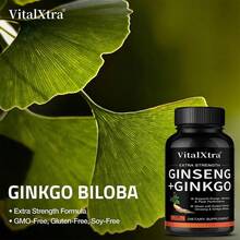 Korean Ginseng + Ginkgo Biloba Extract 2-In-1 Supplement - Each Serving Contains Korean Ginseng And 120mg Of Ginkgo Biloba Extract - Supports Energy, Cognitive Function, And Brain Health - 120 Capsules - 1 chai - Xem 5