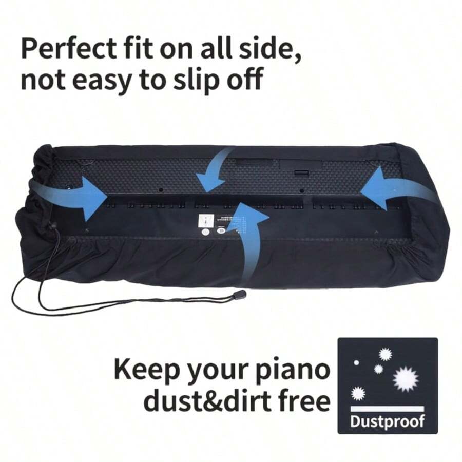 1 tấm phủ chống bụi cho bàn phím đàn piano, phù hợp với đàn piano điện tử, tấm bảo vệ bàn phím nhạc có dây rút và khóa, phù hợp với đàn 61 phím và 88 phím, tấm phủ đàn piano điện tử - Sử dụng tại nhà, vải Oxford màu đen, tấm phủ tối giản, tấm phủ chống bụi cho bàn phím đàn piano - màu đen - Xem 1