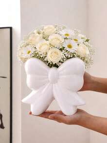 1 pieza Jarrón decorativo para el hogar, centro de mesa para boda y despedida de soltera, decoración de dormitorio, sala de estar, oficina y tocador, regalo para mujeres y niñas en cumpleaños, aniversario, San Valentín y Día de la Madre, diseño de lazo, estilo decorativo romántico y lindo, jarrón para exhibición floral como centro de mesa de boda - multicolor - Ver 1