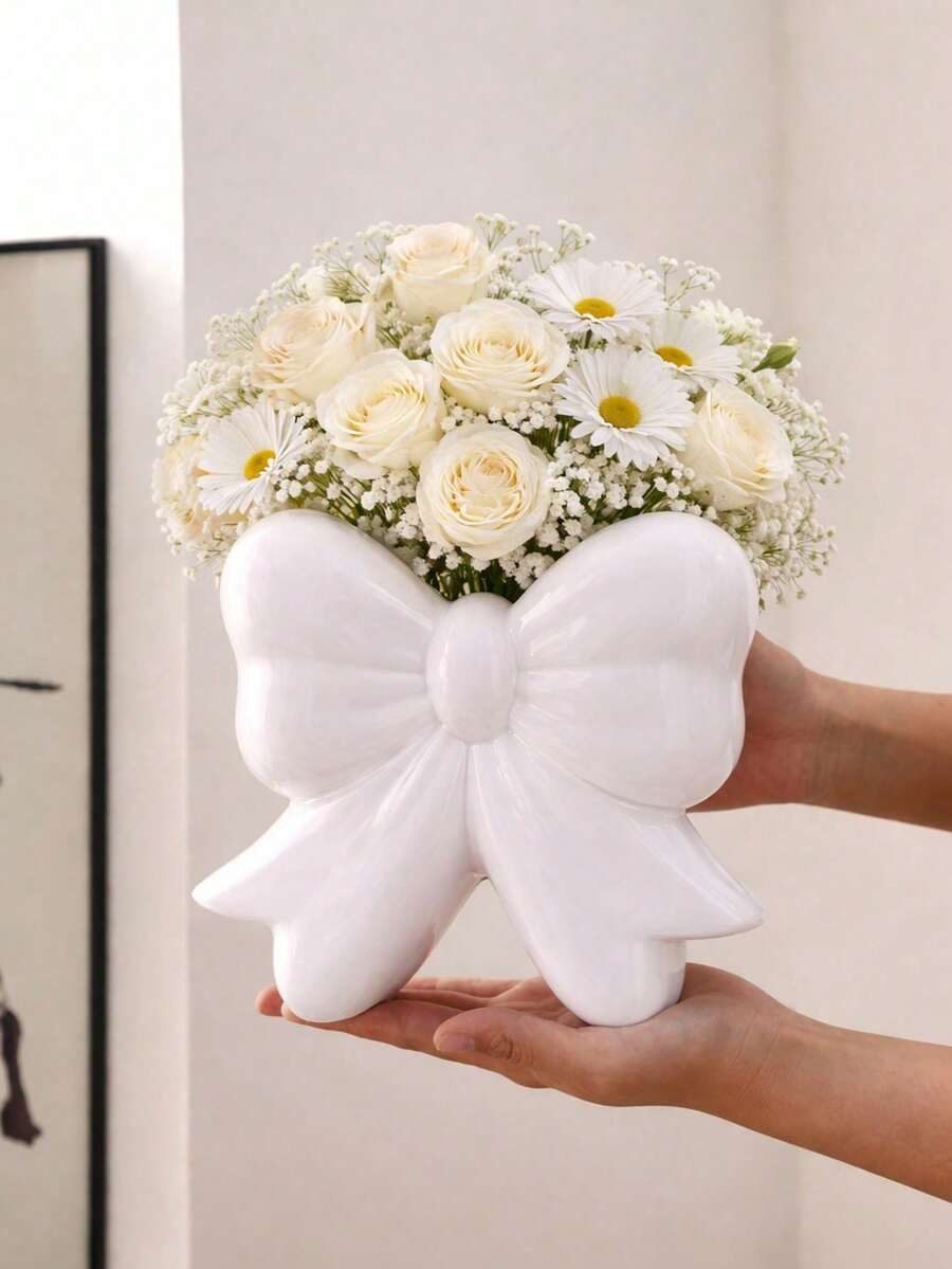 1 pieza Jarrón decorativo para el hogar, centro de mesa para boda y despedida de soltera, decoración de dormitorio, sala de estar, oficina y tocador, regalo para mujeres y niñas en cumpleaños, aniversario, San Valentín y Día de la Madre, diseño de lazo, estilo decorativo romántico y lindo, jarrón para exhibición floral como centro de mesa de boda - multicolor - Ver 1
