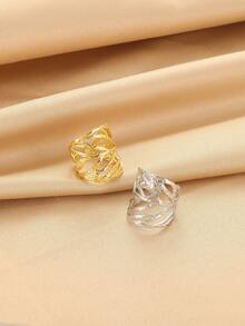 Edelstahl Vintage Textur Cut Out Blatt Ringe für Frauen, goldplattierter breiter offener Ring im europäischen und amerikanischen Stil, Schmuck für den täglichen Urlaub, Accessoires, Geschenk - 1 - Übersicht 5