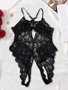 Bộ áo liền quần ren gợi cảm dành cho nữ cỡ lớn - màu đen - Xem 8