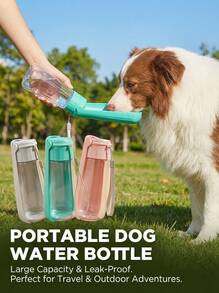 PETSIN 1个550毫升可折叠轻便塑料宠物水瓶，浅蓝色，便携式旅行水碗，适合狗狗，可用于露营、散步和户外活动，宠物用品 - 彩色 - 查看 1