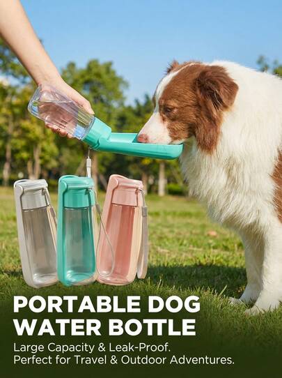 PETSIN 1pc 550ml Foldable Lightweight Plastic Pet Water Bottle, Light Blue Color, Portable Travel Water Bowl For Dogs, Suitable For Camping, Walking And Outdoor Activities, Pet Supplies