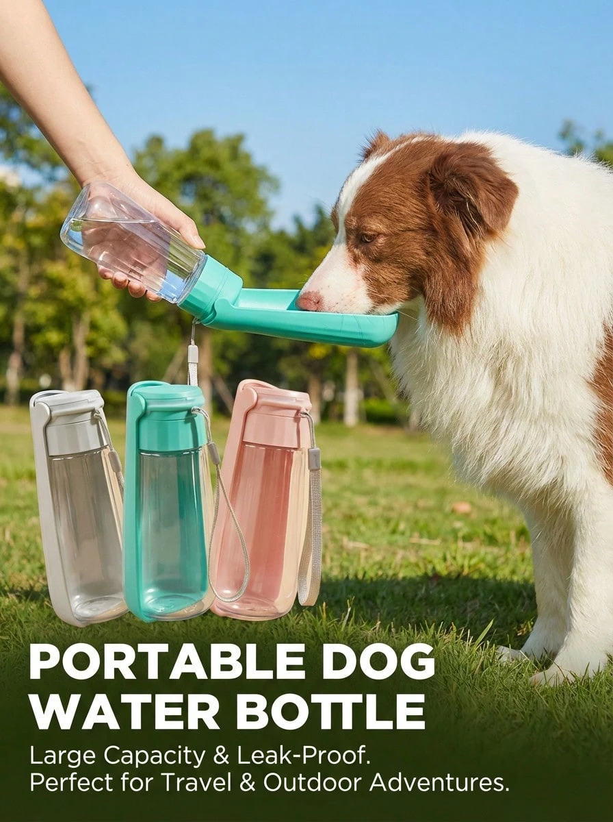 PETSIN 1个550毫升可折叠轻便塑料宠物水瓶,浅蓝色,便携式旅行水碗,适合狗狗,可用于露营、散步和户外活动,宠物用品 - 彩色 - 查看 1