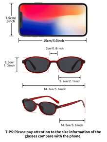 1副女士酒红色椭圆形PC框复古纯色时尚个性化小框眼镜 - 酒紅色 - 查看 4