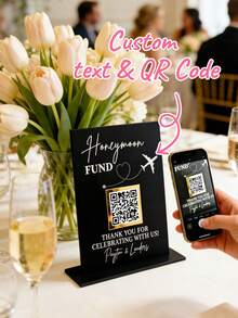 Placa personalizada para fondo de luna de miel (con código QR) - Soporte de exhibición de acrílico con código QR y texto personalizables, disponible en varios tamaños y colores. Construcción de acrílico resistente con diseño de código QR en 3D. - Multicolor - Ver 7