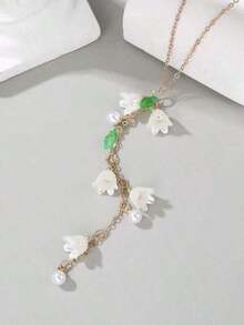 1pc Elegant Long Lily Flower & Pearl Tassel Necklace For Women, Suitable For Daily Wear And Vacation - Nhiều màu - Xem 3
