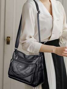 New Multi-Functional Soft Leather Shoulder Bag, Crossbody Bag For Middle-Aged Women, Mothers And Mothers-In-Law - Black - View 6