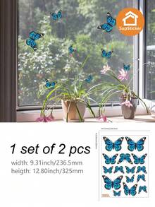 9.31*12.8inch, 2pcs/Set, Cartoon Cute Bee, Butterfly, Floral Pattern Wall Stickers, Self-Adhesive Removable Decals For Room, Kitchen, Bathroom Decoration, DIY Creative Lively Atmosphere - 2pcs - View 11