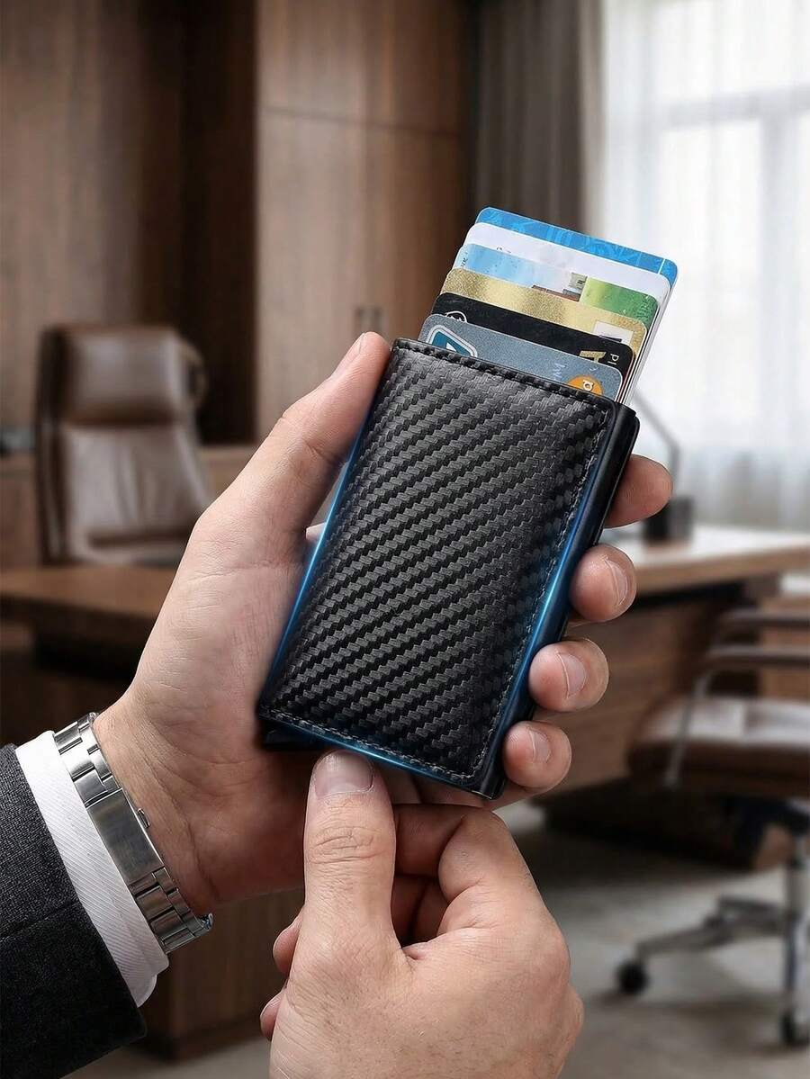 1个Malist男士超薄防盗钱包，铝合金材质，侧推式设计，适合存放身份证、驾驶证等，是圣诞节、情人节、感恩节等节日的理想礼物。复古卡包、名片夹、信用卡夹、男士迷你钱包、卡包、RFID钱包。