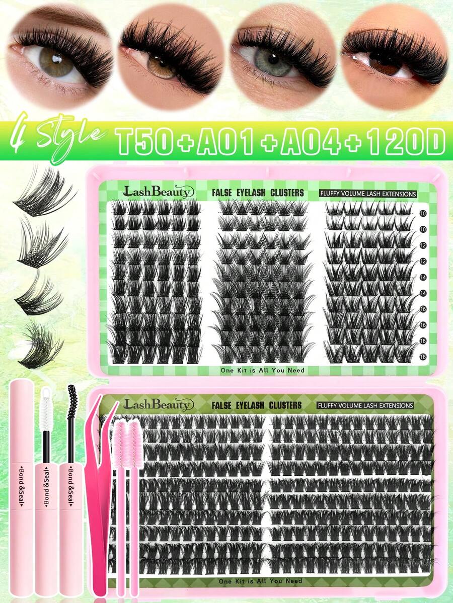 Eimny Bộ dụng cụ nối mi tự làm 450 sợi - 4 kiểu mi giả hoạt hình & mắt mèo | Mi giả cong chữ D 10-16mm | Mi giả 3D mềm mại, dạng phân đoạn | Bộ mi giả chuyên nghiệp có thể tái sử dụng, phù hợp cho sử dụng hàng ngày, hẹn hò và tiệc tùng. - Nhiều màu - Xem 1