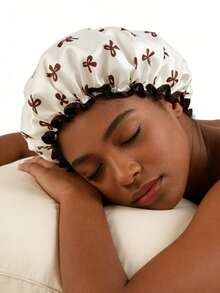 双层防水印花浴帽，时尚女士防潮发套，居家淋浴厨房护发 - 彩色 - 查看 3