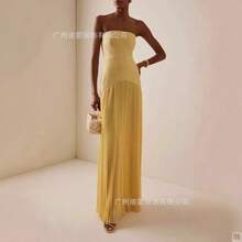 2026 Women Fashion Hot Selling Casual Ribbed Fabric Strapless Pleated Mini Dress European American Style Elegant Party Evening Dresses - 天藍色 - 查看 5