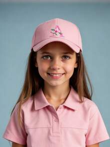 Children's Flower Letter Embroidered Adjustable Baseball Cap Casual Peaked Sun Hat For Kids, Teens & Youth 3-16 Years Old - Baby Pink - View 2